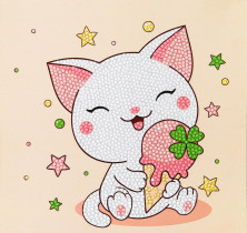 Кристальная ( алмазная) мозаика  " ФРЕЯ" ALBP- 326 постер " Котенок с мороженым" 20 х 20 см